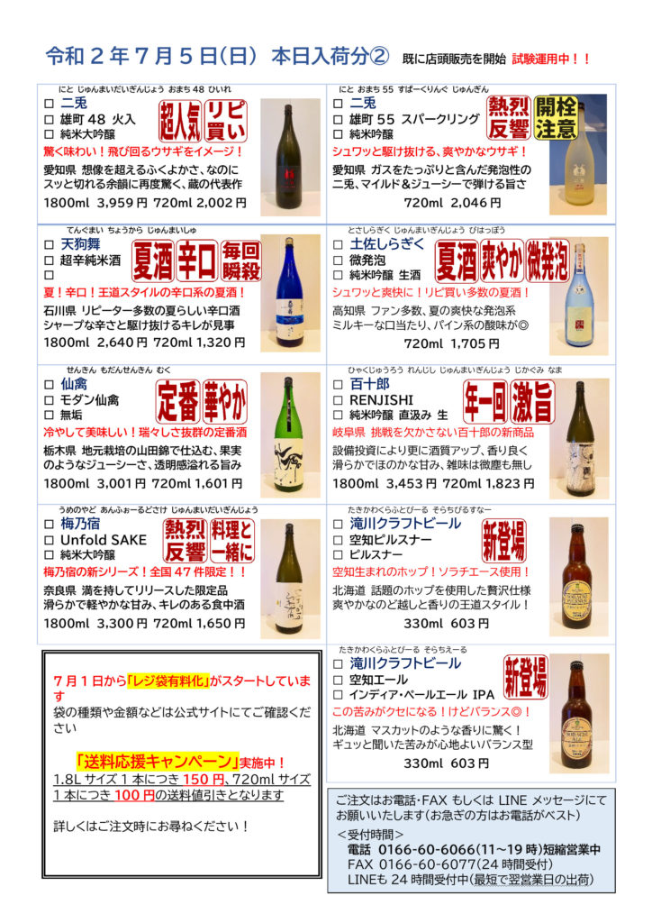 毎週更新 今週の入荷とオススメ酒 年7月第2週 酒正 株式会社 土井商店 毎週更新 今週の入荷とオススメ酒 年7月第2週 酒正 株式会社 土井商店